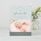 Blauw Minimaal Hart Script Foto Geboorteaankondigi Bedankkaart (Staand voorkant)