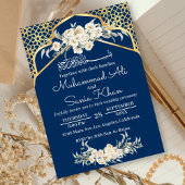 Blauw Minimal Bloemen Goud Islamitisch Moslim Brui Kaart