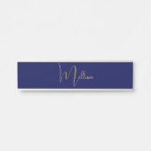 Blauw minimalistisch aangepaste naam  deurbordje (Voorkant)