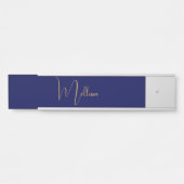 Blauw minimalistisch aangepaste naam  deurbordje (Voorkant)