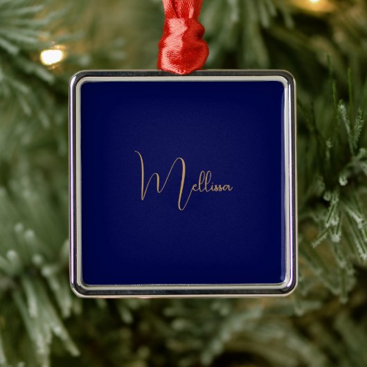 Blauw minimalistisch aangepaste naam metalen ornament (Boom)