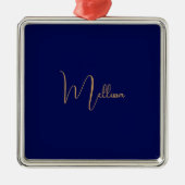 Blauw minimalistisch aangepaste naam metalen ornament (Voorkant)