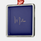 Blauw minimalistisch aangepaste naam metalen ornament (Links)