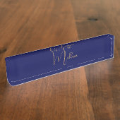 Blauw minimalistisch aangepaste naam  naambordje (Zijkant)