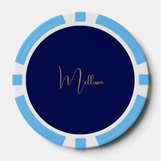 Blauw minimalistisch aangepaste naam poker chips (Voorkant)