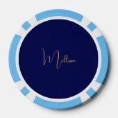Blauw minimalistisch aangepaste naam poker chips (Achterkant)