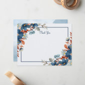 Blauw minimalistisch bedankt  notitiekaartje (Voorkant / Achterkant in situ)