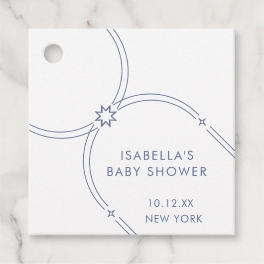 Blauw Minimalistisch Boho Arch Baby shower Bedankjes Labels (Voorkant)