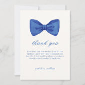 Blauw Minimalistisch Bow Stropdas Boy Baby shower Bedankkaart (Voorkant)