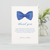 Blauw Minimalistisch Bow Stropdas Boy Baby shower Bedankkaart (Staand voorkant)