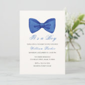 Blauw Minimalistisch Bow Stropdas Boy Baby shower Kaart (Staand voorkant)