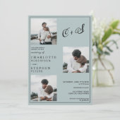 Blauw minimalistisch casual initiaal fotobruiloft kaart (Staand voorkant)