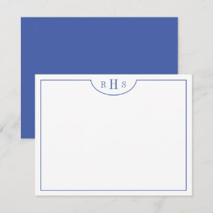 Blauw Minimalistisch Drie Monogram Één Rand Notitiekaartje