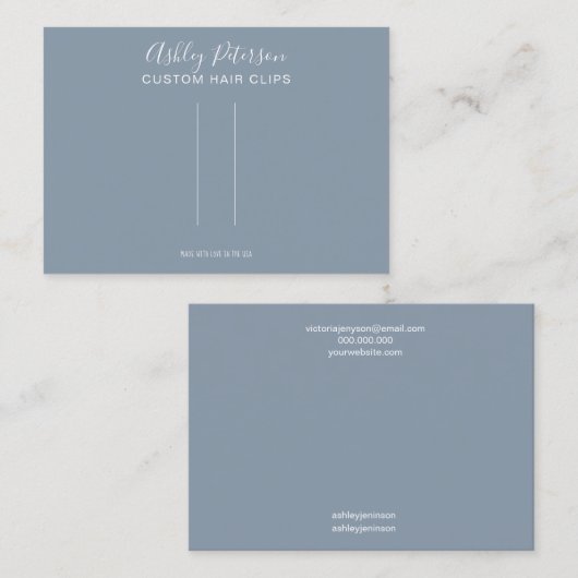 Blauw minimalistisch elegant haarklemweerscherm visitekaartje (Voorkant / Achterkant)