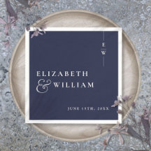Blauw Minimalistisch Elegant Monogram Trouwdag