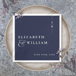 Blauw Minimalistisch Elegant Monogram Trouwdag Servet