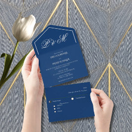 Blauw Minimalistisch Elegant Schrift All In One Uitnodiging