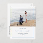 Blauw Minimalistisch Frame Foto Save the Date Briefkaart (Voorkant / Achterkant)