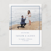 Blauw Minimalistisch Frame Foto Save the Date Briefkaart (Voorkant)