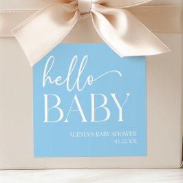 Blauw Minimalistisch Hallo Baby Baby Shower Vierkante Sticker
