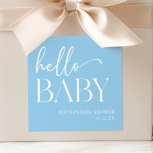 Blauw Minimalistisch Hallo Baby Baby Shower Vierkante Sticker