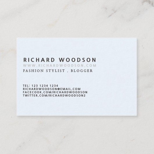 Blauw minimalistisch klassiek professioneel modern visitekaartje (Achterkant)