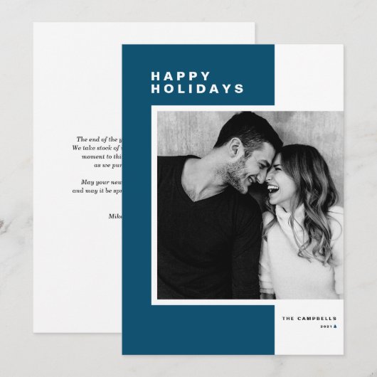 Blauw minimalistisch kleurenblok Prettige feestdag Feestdagenkaart (Voorkant / Achterkant)