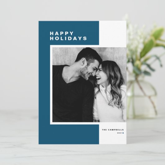 Blauw minimalistisch kleurenblok Prettige feestdag Feestdagenkaart (Staand voorkant)