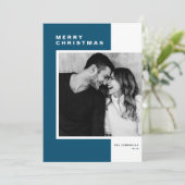 Blauw minimalistisch kleurenblok Vroege kerstfoto Feestdagenkaart (Staand voorkant)