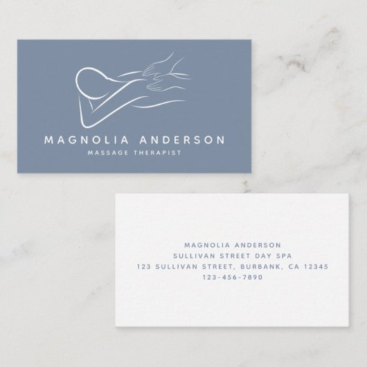 Blauw minimalistisch modern | Massagetherapist Visitekaartje (Voorkant / Achterkant)