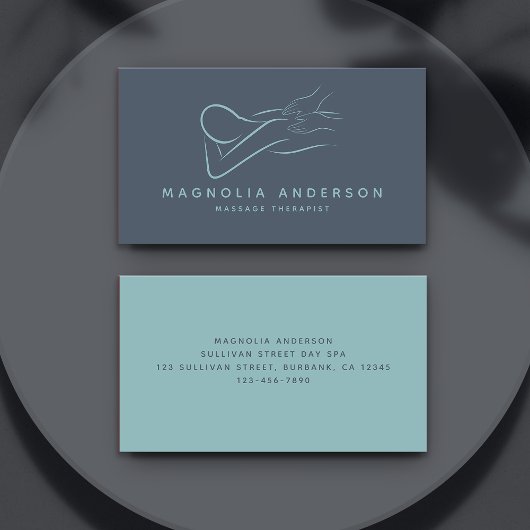 Blauw minimalistisch modern | Massagetherapist Visitekaartje