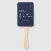 Blauw Minimalistisch Monogram Huwelijksprogramma Handwaaier (Voorkant)