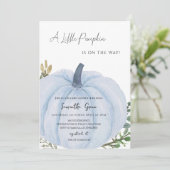 Blauw minimalistisch pompoen Baby shower Kaart (Staand voorkant)
