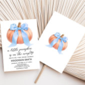Blauw minimalistisch pompoen Baby shower Kaart