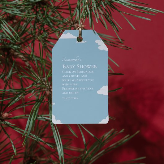 Blauw Minimalistisch rustiek jongen baby shower Cadeaulabel