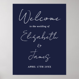Blauw Minimalistisch Schrift Huwelijks Welkomstbor Poster