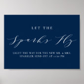 Blauw minimalistisch script laat de Sparks Fly Wed Poster (Voorkant)