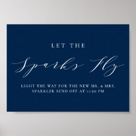 Blauw minimalistisch script laat de Sparks Fly Wed Poster