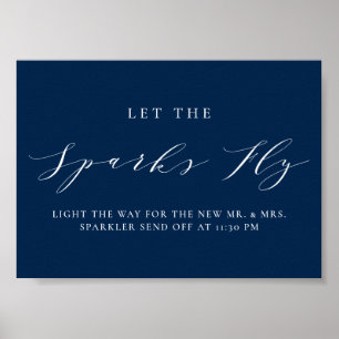 Blauw minimalistisch script laat de Sparks Fly Wed Poster