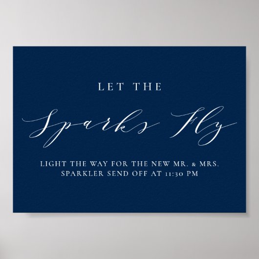 Blauw minimalistisch script laat de Sparks Fly Wed Poster (Voorkant)