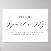 Blauw minimalistisch script laat de Sparks Fly Wed Poster (Voorkant)