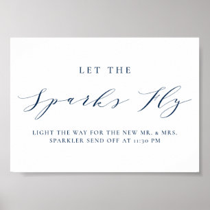 Blauw minimalistisch script laat de Sparks Fly Wed Poster