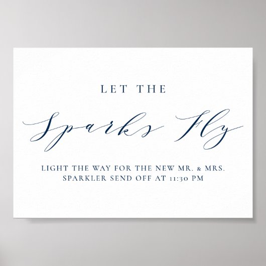 Blauw minimalistisch script laat de Sparks Fly Wed Poster (Voorkant)