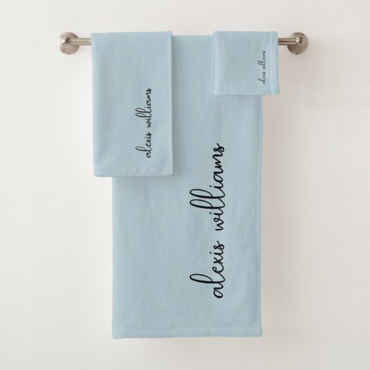 Blauw Minimalistisch Script Signature Monogram Bad Handdoek (Insitu)