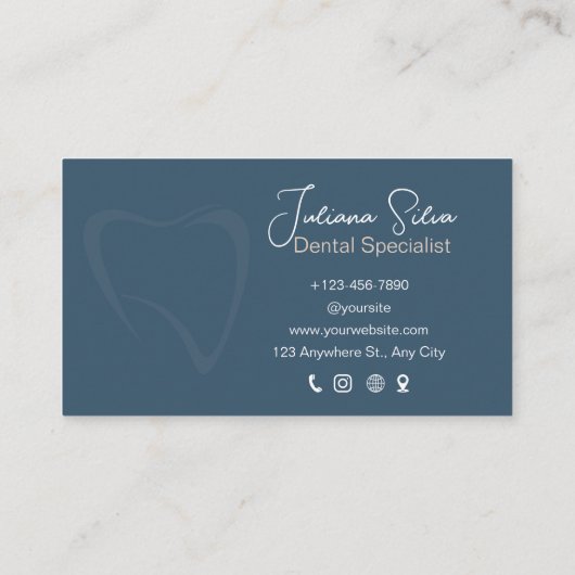 Blauw Minimalistisch Tandheelkundig Visitekaartje (Achterkant)