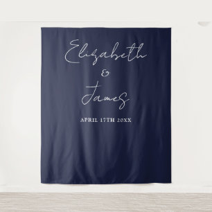 Blauw Minimalistisch Trouwfoto Achtergrond Wandkleed