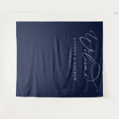 Blauw minimalistisch trouwfotohokje achtergrond wandkleed (Voorkant (horizontaal))