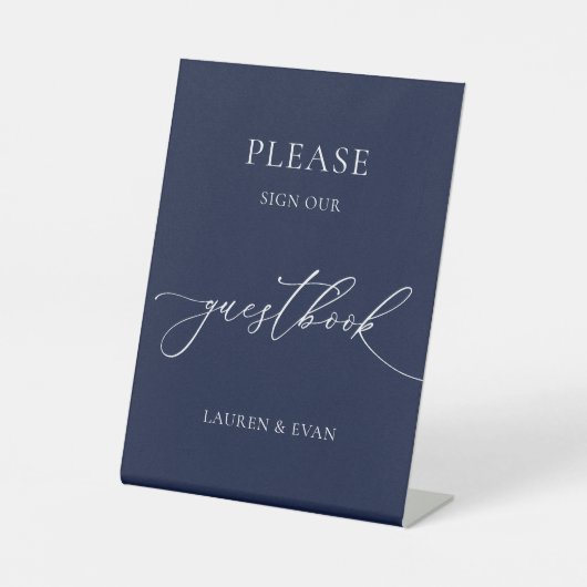 Blauw Minimalistisch Trouwgastenboek 2 Reclamebord Met Voetstuk (Voorkant)