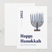 Blauw Minimalistisch Waterverf Menora Kaars Hanukk Feestdagenkaart (Voorkant / Achterkant)