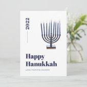 Blauw Minimalistisch Waterverf Menora Kaars Hanukk Feestdagenkaart (Staand voorkant)